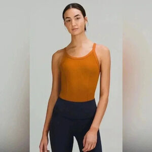 2/$30 Lululemon Athletica Womens Ribbed Tank Bodysuit Thong V-Neck Orange Size 6
